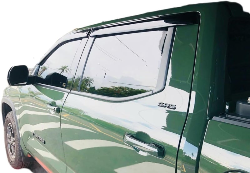 Optimal Co 2022-2026 Tape-On Side Window Visor Deflectors for Toyota Tundra CrewMax Rain Guards SR SR5 Limited Platinum TRD Pro Capstone Smoke Tinted Protectors 2023 2024 2025 - Image 3
